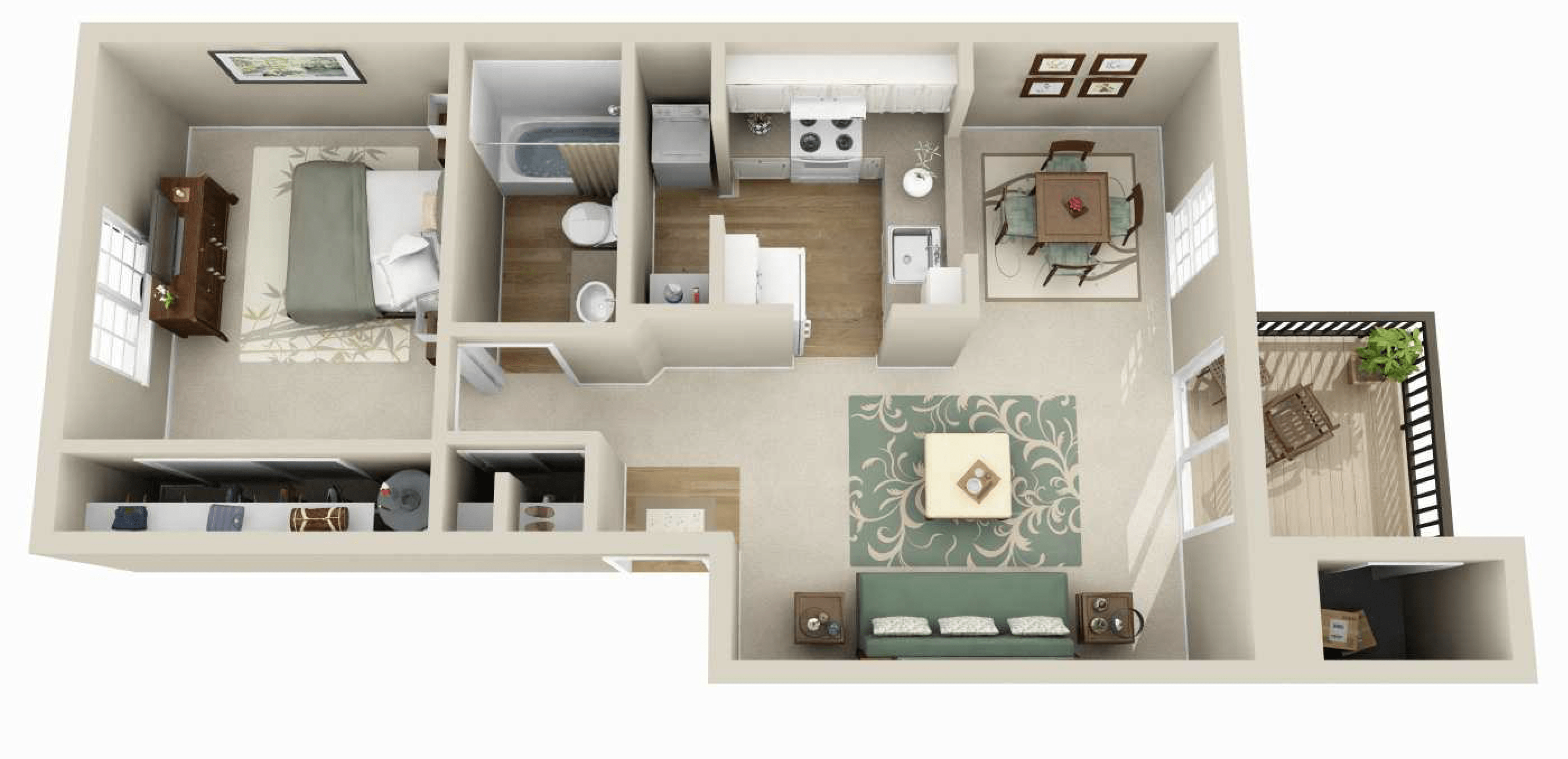 The Pointe Apartments 1x1 B Renovated Floor Plan